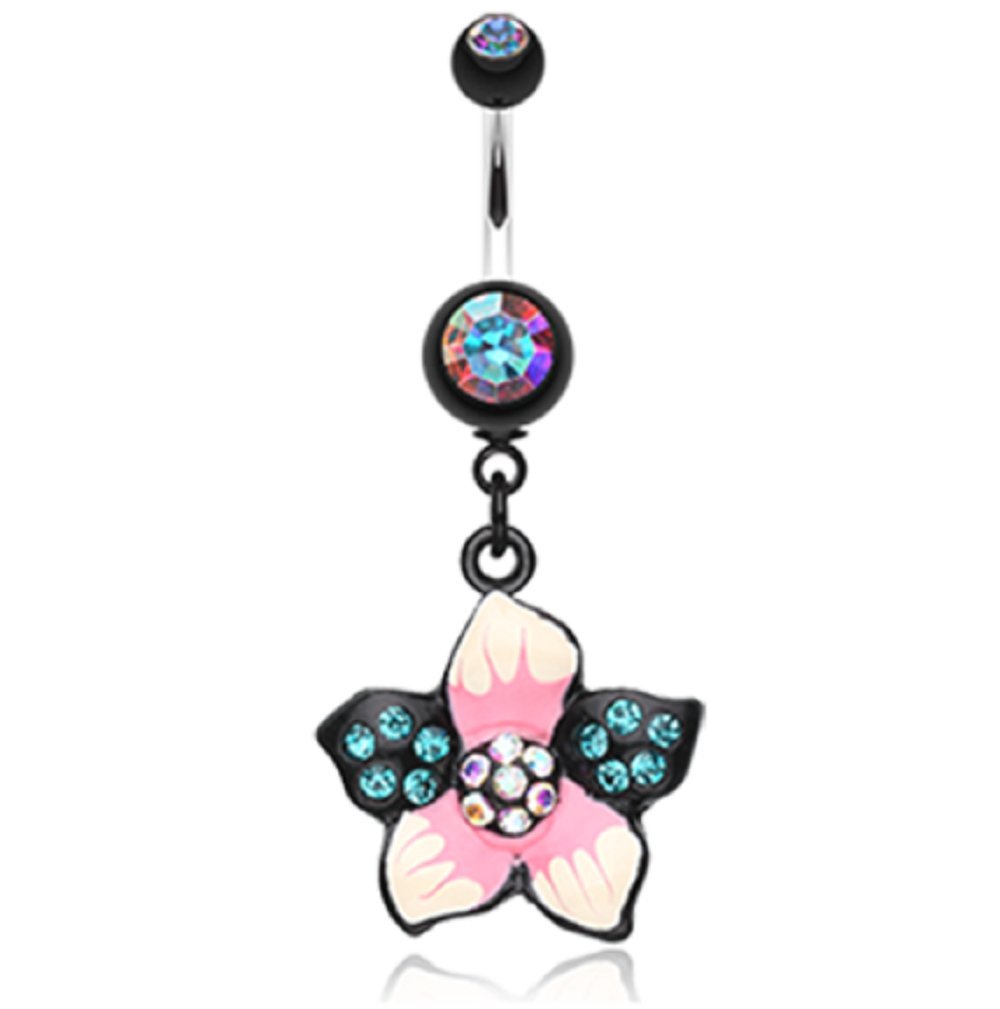 Hawaiian Luau Flower Multi-Gem 316L Colorline Steel Freedom Fashion Belly Button Ring (Sold Individually)