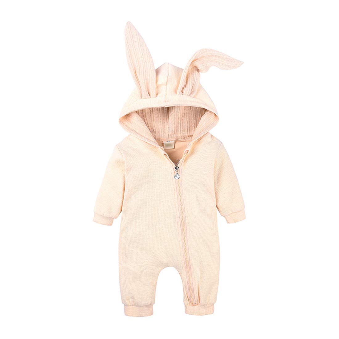 Verve Jelly Women's Yellow Baby Girl Boy Clothes Top Bunny Ear Hoodie Bodysuit Romper Solid Color Long Sleeves Outfit