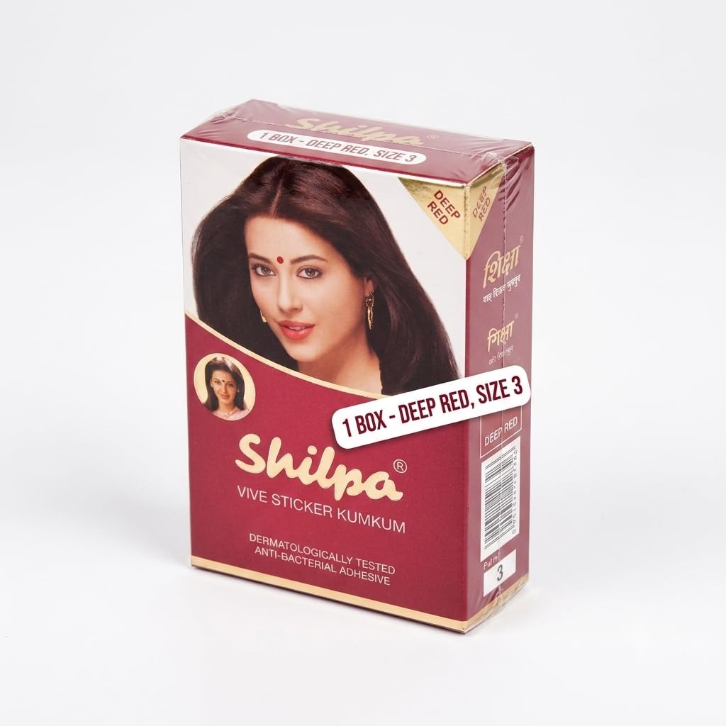(Box Pack of 1) Shilpa Vive Bindi Kumkum Deep Red No. 3 | Self-Adhesive Forehead Sticker Bindi for Women & Girls-image-41