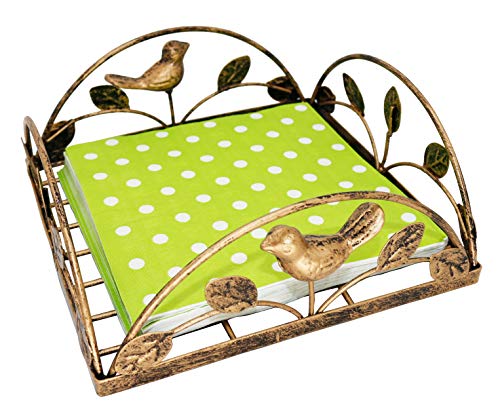 Bronze Cast Iron Bird & Tree Tabletop Napkin Holder Caddy, Flat Decorative Napkin Dispenser