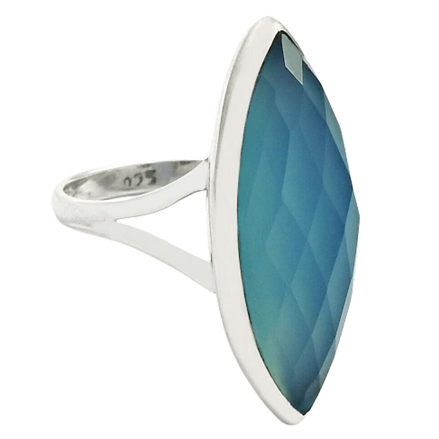 bague en pierres de calcédoine Aqua argent sterling bague en forme de marquise taillée en pierre bleue cadeaux de demoiselle d'honneur bague Pinky cadeaux de fête des mères cadeaux uniques les femmes