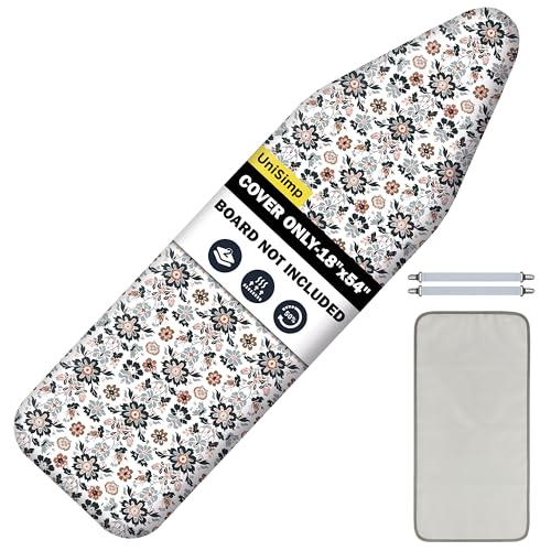 Image of Ironing Board Cover and Pad 18 inchx54 inch Extra Thick Natural Cotton,Scorch and Stain Resistant Iron Board Cover,Extra Large Iron Board Cover with Fasteners Heavy Duty Heatproof Elastic Edge Floral
