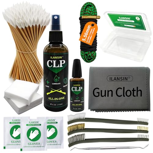 ILANSIN 5.56mm Bore Sanke+5oz CLP Gun Cleaning Kits(1oz Needle+ 4oz Spray)With Gun Cloth,Gun Cleaning Patches,Gun Cleaning Swabs,3pcs Gun Brushes, Cleaning Picks, Gun Cleaning Supplies Plastic Toolbox