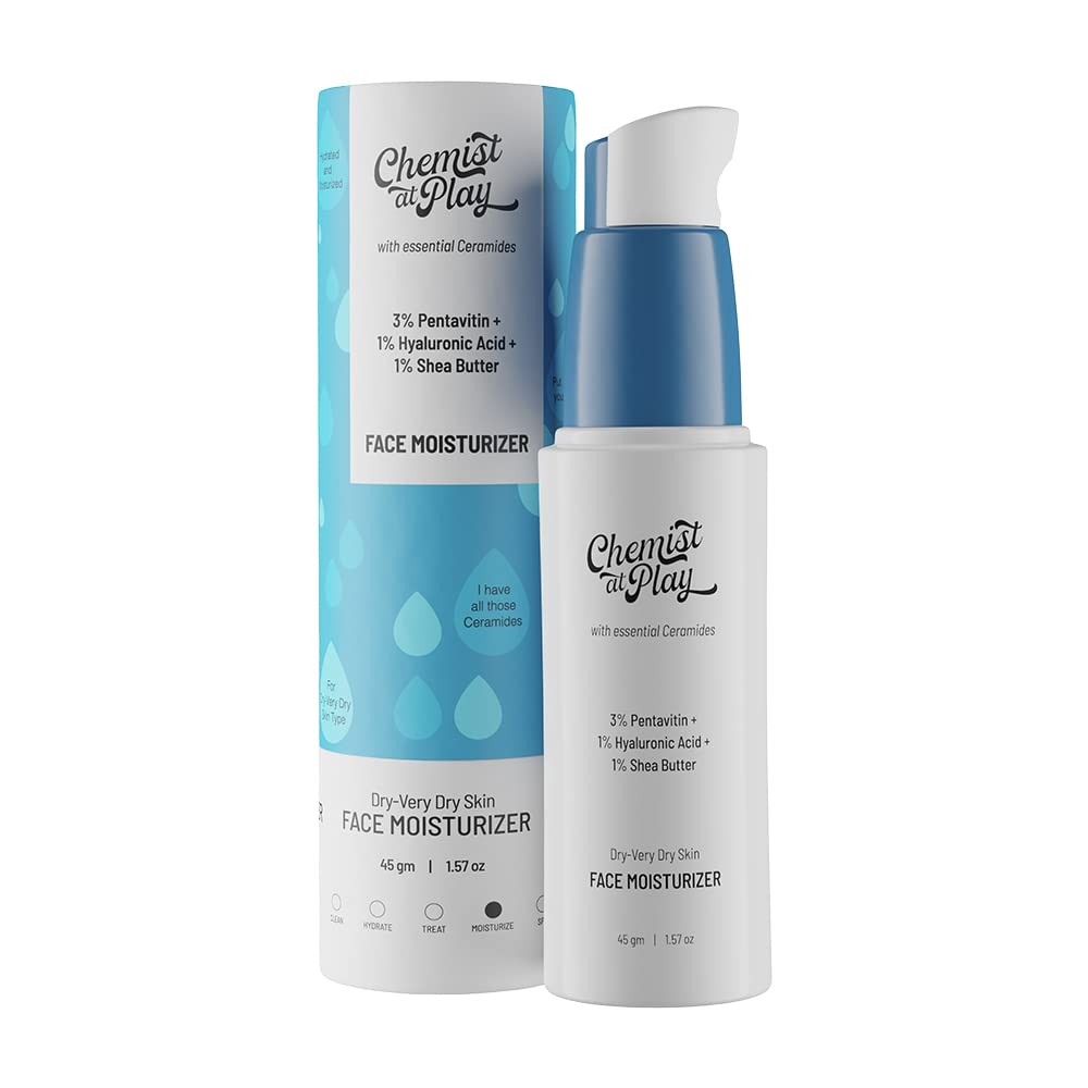 Chemist at Play Face Moisturizer with Essential Ceramides for Dry-Very Dry Skin Type | 3% Pentavitin + 1% Hyaluronic Acid + 1% Shea Butter | Deeply Hydrates & Relieves Dry Patches| 45g