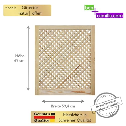 ben+camilla.com Gittertür 69 x 59,4 cm | Hochwertige Kiefer Massivholztüren - unbehandelt für Schrank- & Möbelbau oder Heizungsverkleidung