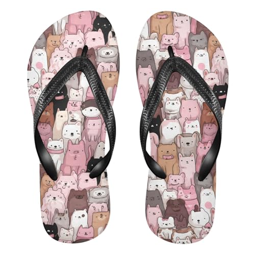 ALAZA Cute Cartoon Cat Dogs Flip Flops for Women Fashion Beach Slippers Comfort Mens Flip Flops Non-Slip Rubber Shower Slippers Sandal for Hotel Travel Sport,XS