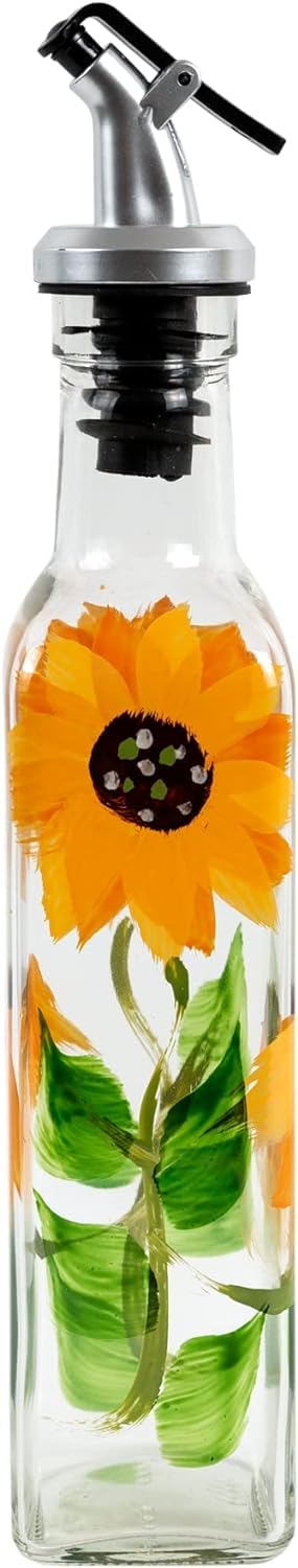 Containly8oz Hand-Painted Sunflower Glass Oil and Vinegar Cruet