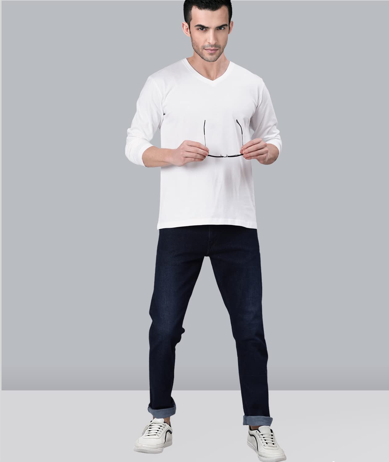 TVP Fashions Premium Plain Men V Neck Full Sleeves Festive,Offer,Discount,Sale,Limited Edition, Trendy, Trending Tees and Tshirts. (White_Small) 1