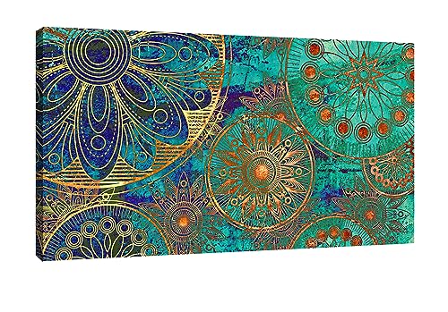 Quadro Decorativo Para Sala Mandala Azul 55x100