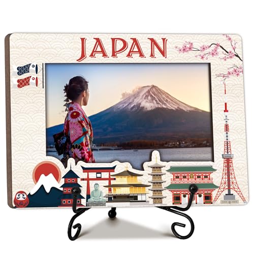 Ogleqoo Japan Travel Picture Frame, 5 x 8 Japan Themed Wooden Photo Frame with Stand, Vacation Anniversary Honeymoon Gifts For Friend Family Couples, Home Office Desk Decorations-A06