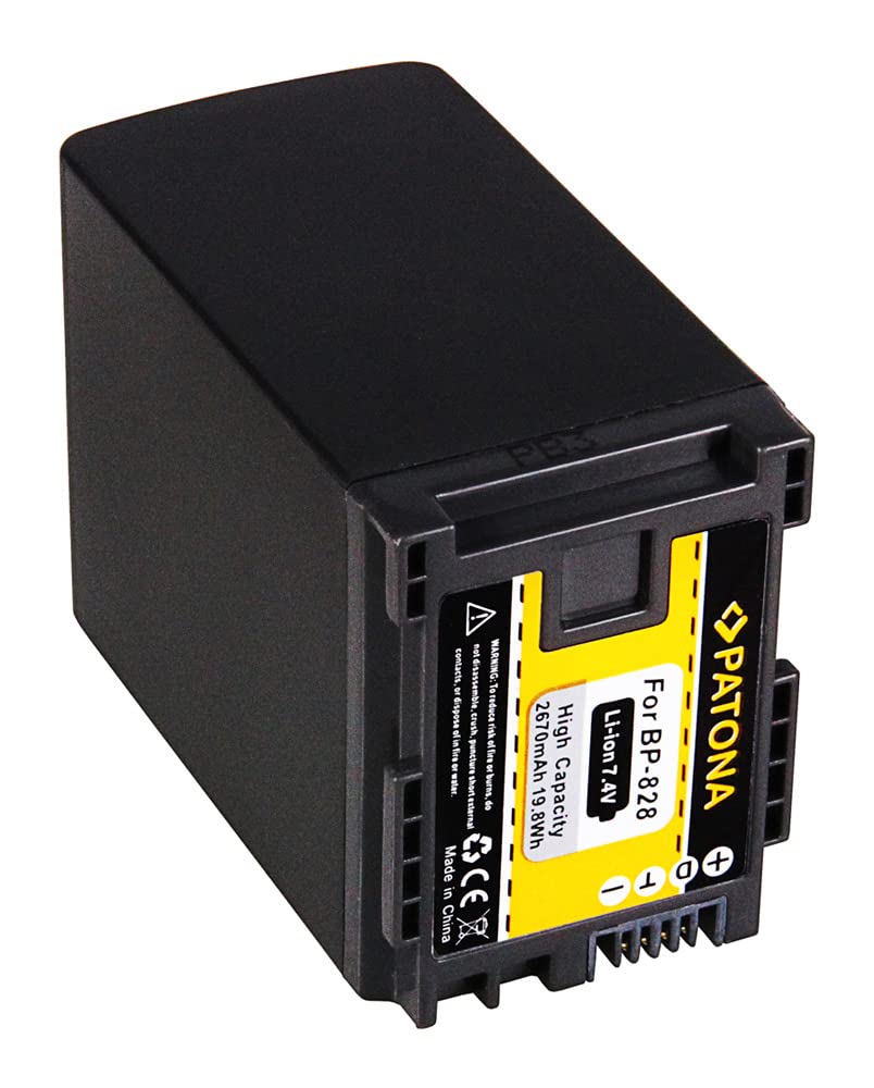 PATONA Batterie BP-828 (2670 mAh / 19,8 Wh) – Remplacement pour Canon BP-828 BP-827 – Compatible avec XA60 XA40 XA20, Legria HF G50 G40 G10 GX10, séries HF/FS – pour Longs tournages