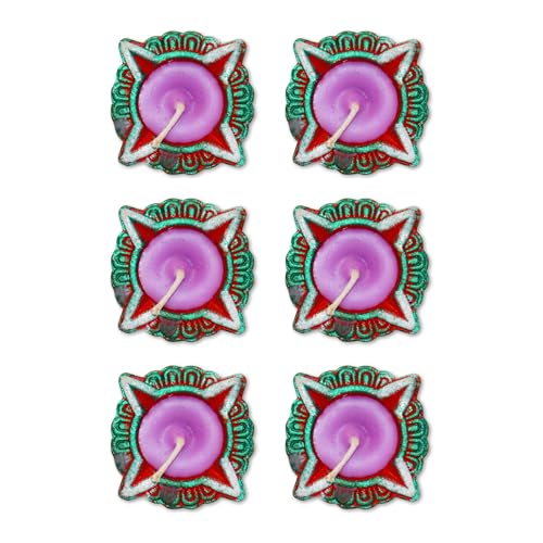Image of Home Genie Decorative Star-Shaped Diya Candles - Festive Wax Candles with Vibrant Red, Green & Purple Design for Diwali, Weddings, and Home Decoration Pack of 6