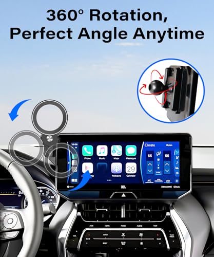 Image of Car Phone Holder for Toyota Venza 2021-2024 12.3 inch Screen Accessories | MagSafe Strong Magnetic Clip-On Cell Phone Mount, 360 Rotatable Hands-Free Holder, Not Block Air Vents