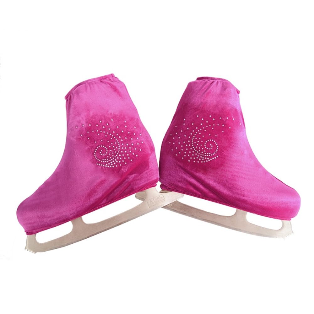 Blausky 1 Pair Unisex Velvet Skates Covers, Figure Skating Shoe Covers with Rhinestones, Cover Socks, Tear-Resistant & Elastic Cover for Inline Skates, Roller Skates and Ice Skates, Rose Red, S (28-32