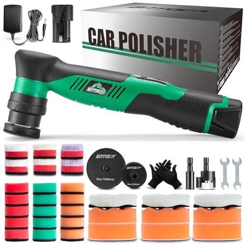 BATOCA S5 Mini polisseuse de voiture sans fil avec batterie Machine à polir rotative et orbitale avec 1 batterie 12V 2.0Ah 25mm/75mm tampons de polissage pour...