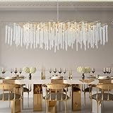 TMAFON L63 Large Crystal Chandeliers for Dining Room - Modern Branch Pendant Light with Crystals, Rectangle Hanging Lights Fixtures for Kitchen Island, Living Room, 15 X G9
