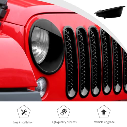 Image of JWWY Front Grille Insert Radiator Grille Grillwork Surround Assembly Inserts Headlight Headlamp Cover Trim Set Fit for 2007-2017 Jeep Wrangler JK JKU Exterior Accessories 9pcs Black