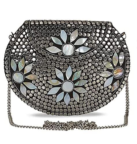 Lyna Impex Silver Metal clutch Handicraft Beautiful Box Clutch Bag Purse For Bridal, Casual, Party, Wedding, Bridal Women's Antique Brass Purse Ethnic Handmade Metal Clutch Bag-image-45