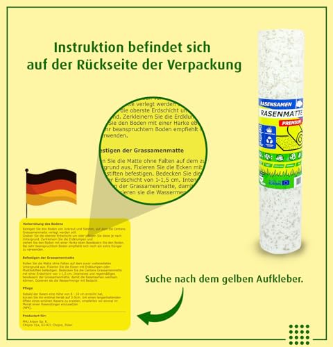 Matte mit integrierten Rasensamen - Gras auf der Rolle für eine einfache Aussaat - biologisch abbaubare Rasenvlies-Grassamen schnellkeimend- Rasenrolle (10m²) - Rasenmatte