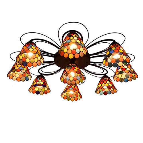 Simple Et Lampe De Plafond Moderne De Style Tiffany 9 Têtes Lumières Plafond Vitraux Décoration Lustres E27 Utilisé pour Salon Salle À Manger Chambre Chambre Cover