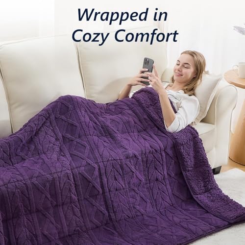 Image of Mr. Sandman Fleece Weighted Blanket for Adults Queen Size 15lbs, Heavy Throw Bed Blankets for Sleep and Calm, Soft Warm Sherpa Blanket for Winter, 60 x 80 Inches, Dark Purple