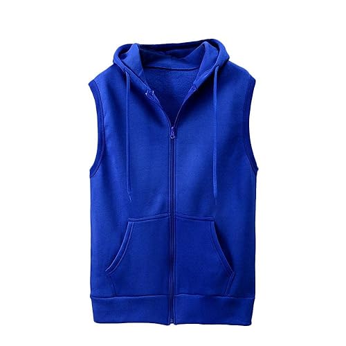 Men's Solid Sleeveless Hoodies Zip Up Hooded Vest Casual Slim Fit Sweatshirt with Kanga Pocket Fall Winter Tops - X-Large - Blue