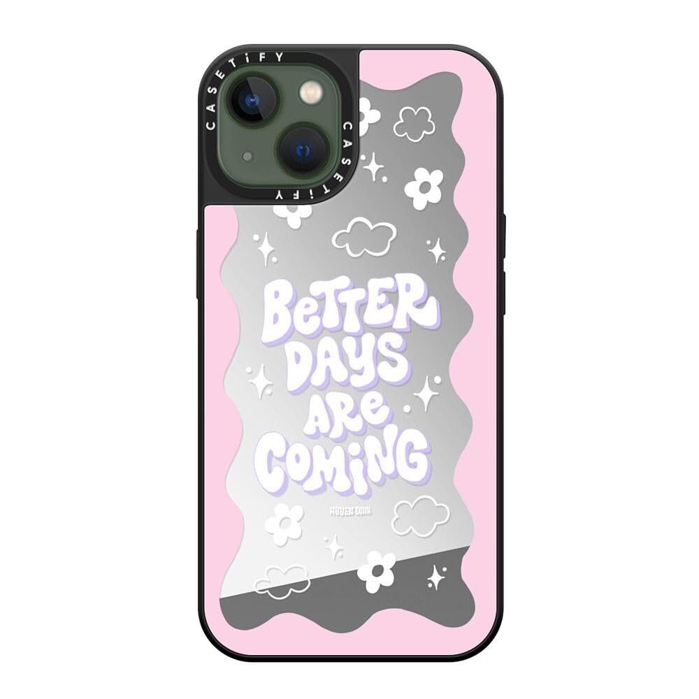 CASETiFY Funda Mirror para iPhone 13 [reflectante/protección contra caídas de 1.5 metros/compatible con Magsafe] - Better Days are Coming - Plata sobre negro