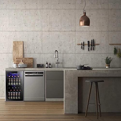 Antarctic Star 26 Bottle 130 Can Wine Cooler/Cabinet Beverage Refrigerator Mini Wine Cellar Beer Soda Clear Glass Door Bar Fridge Quiet Compressor Adjust Temp Freestanding Indoor Use 3.2cu.ft Black