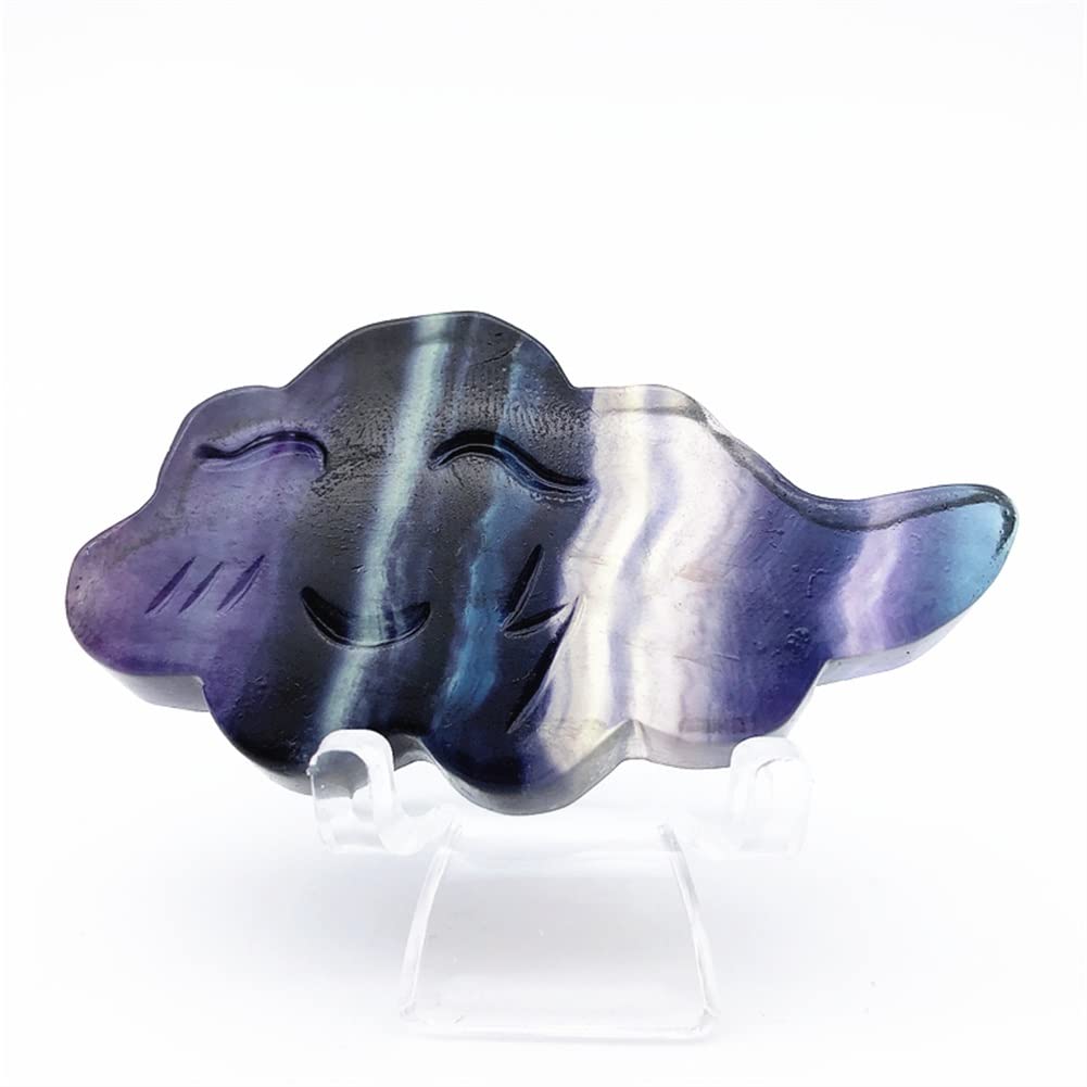1 Pack Natural Rainbow Fluorite Cloud Carved Statue Healing Crystal Palm Stone Smile Rainbow Suitable for Home