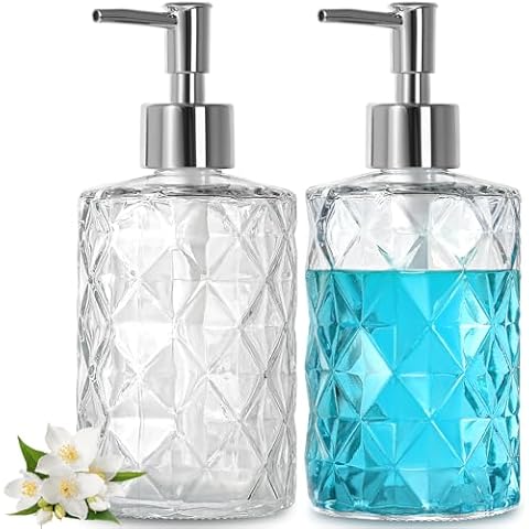 Gmisun Diamond Cut Glass Soap Dispenser Set Cover