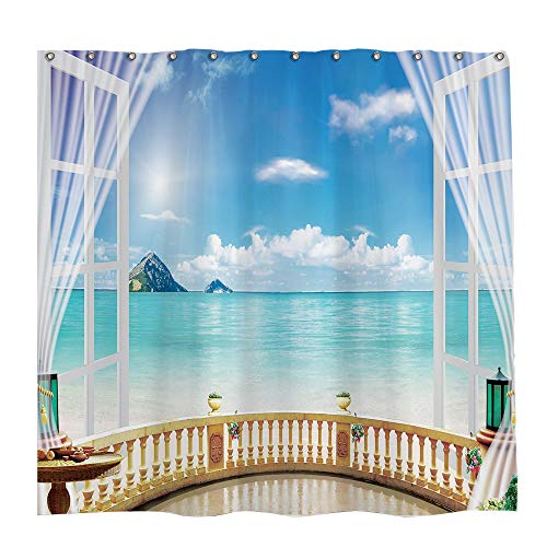 Allenjoy Tropical Shower Curtain Seaside Scenery Aloha Hawaiian Beach Washable Fabric Bathroom Decor Set With 12 Hooks 72X72 Inch Bathtub Set Waterproof Shower #TOP14