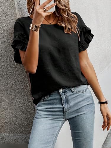Image of Sugathari Elegant Top, Women's Solid Petal Sleeve Round Neck Ruffle Trim Top II Tops for Women /Girls (TOP 118)