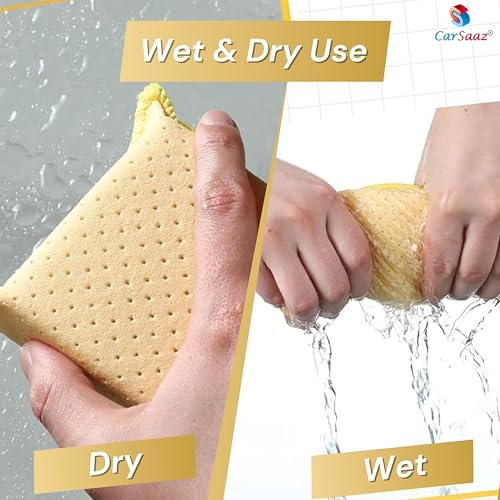 Image of CAR SAAZ Super Absorbent Chamois Sponge (Pack of 2) | Multipurpose Sponge for Car and Bike Cleaning, Kitchen Cleaning, Office & Home Cleaning | High Absorbent PVA Chamois Sponges (2 pcs)