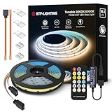 BTF-LIGHTING FCOB COB CCT 24V Kit Flexible High Density 640LED/m 16.4FT RF Dimmable Controller Tunable CT 3000K-6000K CRI 90+ LED Strip for Bedroom Kitchen Under Cabinet Indoor with DC24V Adapter