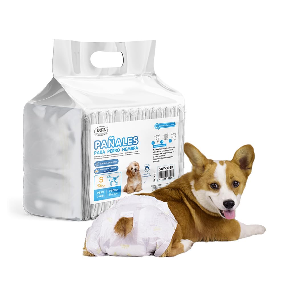 SMELL & SMILE Pañales Desechables para Perro Pañales para Perros Hembra Pañal Sanitarios para Perro Mascotas Bragas Higiénicas Suaves absorbentes (S)