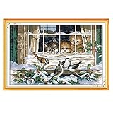 MYADDICTION Stamped Cats Birds Counted Cross Stitch Kits for Adults 54 x 37cm
