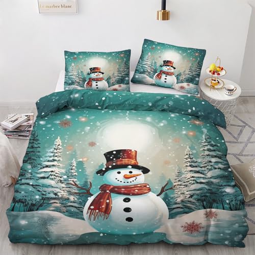 Winter Bettwäsche 155x220 Weihnachten Schneemann - Weihnachts...