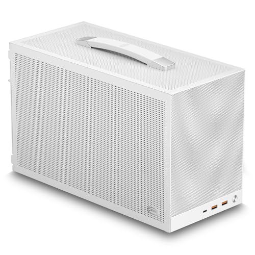 PCCOOLER K101 Mesh 3F WH Mini-ITX avec Riser PCIe 4.0, Panneau Mesh, Support GPU 340mm, CPU 68mm, Double USB 3.0 & Type-C, 3 Ventilateurs 120mm Inclus, poignée