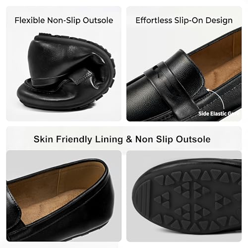 Image of Ecetana Women's Loafers Comfortable Slip-On Business Casual Work Flats | Cushioned & Lightweight Non Slip Penny Loafers for Office Driving Daily Commutes Dressy - Long Hours of Standing Walking