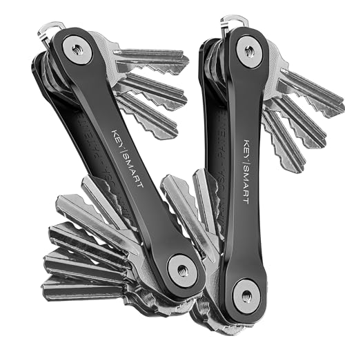 KeySmart Flex - Key Holder for Keychain, Compact Key Organizer for Key Chain, Minimalist Clutter-Free EDC Keychains Key Ring, Black, 8 Keys