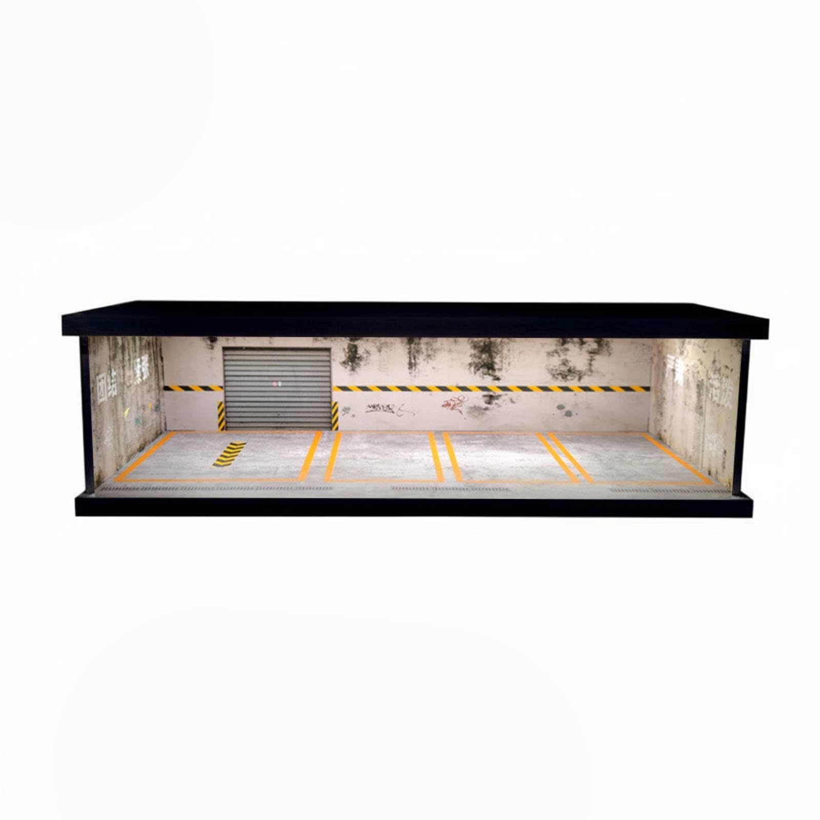 Diorama de Garaje Escala 1/43 Escena Realista Modelo de Estacionamiento Iluminado Alimentado por USB para Escritorio, Mj-07