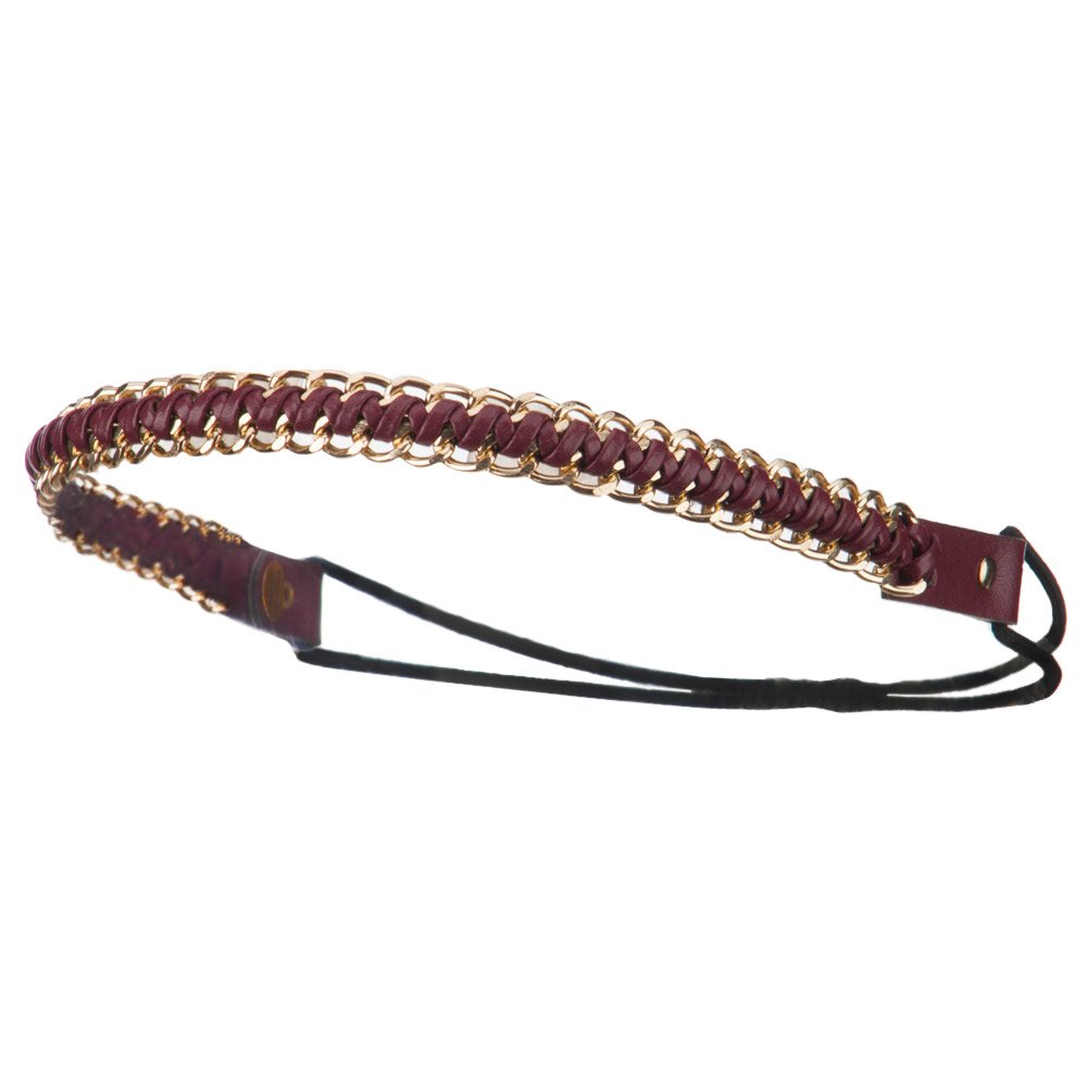 Gold Chain Elastic Headband - Burgundy OSFM