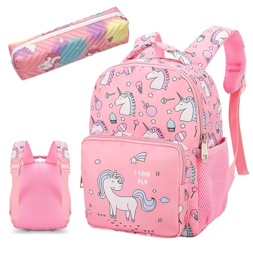 IFHDO Unicornio Mochila Infantiles con estuche, Unicornio Mochila para Niña, Mochilas Escolares para Niñas, Mochila escolar infantil de gran capacidad(rosa)