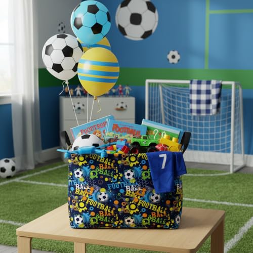 Image of Kid Rectangular Soccer Basket Baby Collapsible Storage Bin Room Decor Nursery Gift Basket (Graffiti Soccer)