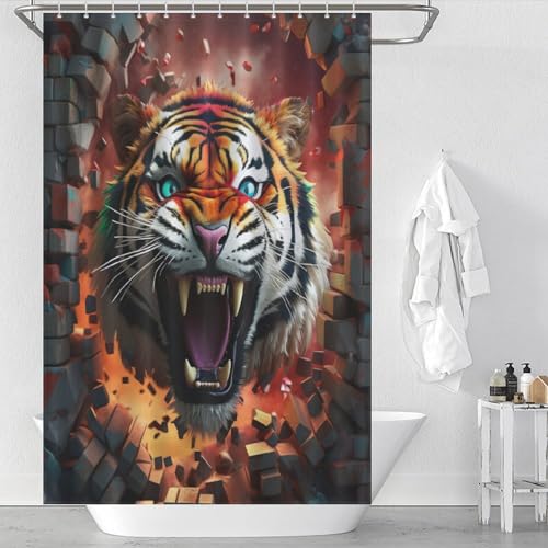 Rideau de douche tigre anti-moisissure en polyester imperméable lavable - 2