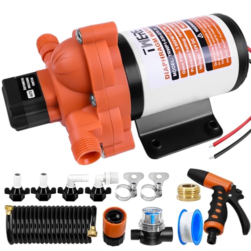 Image of 3.0 GPM 70 PSI Washdown Deck Wash Pump Kit, 12V Washdown Pump Kit with Strainer and Pressure Switch for RV,Boat,Sprayer,Travel Trailers,and Yacht,Orange-White
