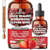 DEDICAD 11in1 Black Walnut Wormwood Cloves Liquid Drops with Vitamin C, Vitamin D3 and 6 More - 2 oz Fl - 60 Days - Strawberry Flavor