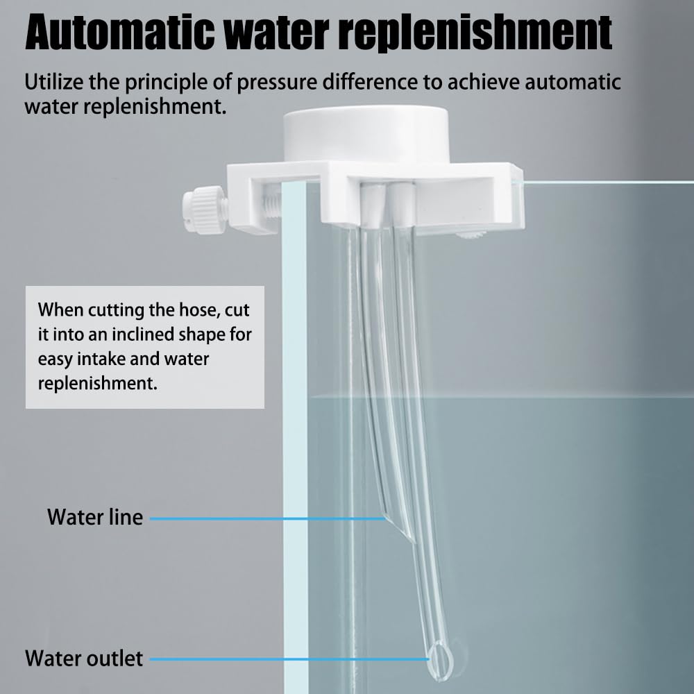 DONGKER Riempitore Acqua Automatico,Regolatore Livello Acqua Senza Alimentazione con Riduzione Rumore e Testine Adattatrici per Acquario e Tartarughe da Spessore Parete di 1,5 cm/0,6" o Inferiore
