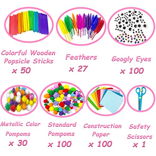 VLUSSO DIY Kids Crafts Supplies Kit - All in One Crafting Collage Activity with Pipe Cleaner Material Set for Girls Gifts Toys Arts and Crafts for Kids Ages 4 5 6 7 8 9 Year Old (Over 1200 PCS) - Thumbnail 3