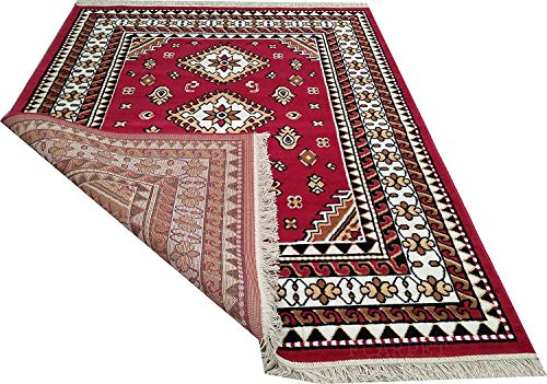 Image of Floral Rectangular Carpet Velvet Touch 120X150 Cm(4X5 Feet) Red G